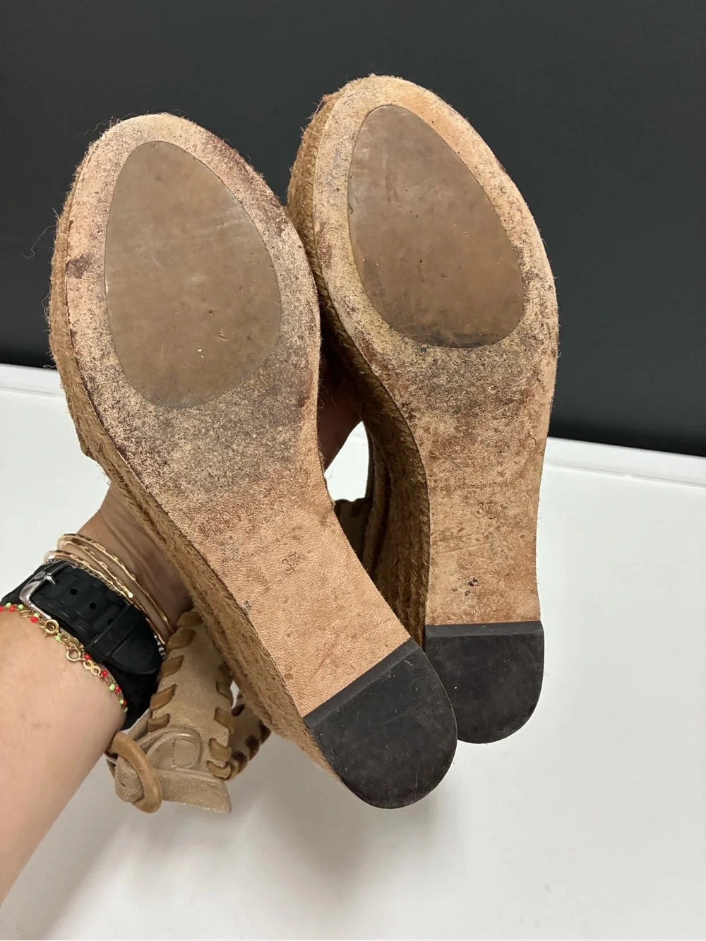 Jimmy Choo Tan Suede Wedge Sandals